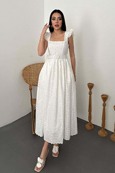 Generic Brand Ecru Lace Embroidered Dress