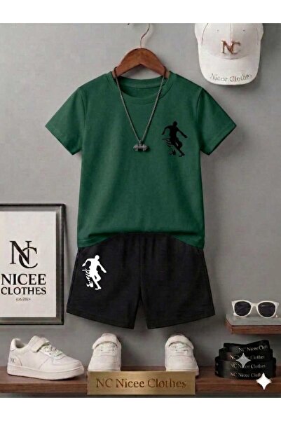 NC Nicee Clothes YAZLIK ÇOÇUK TİŞÖRT ŞORT UNİSEX ( SİYAH ATEŞLİ TOP