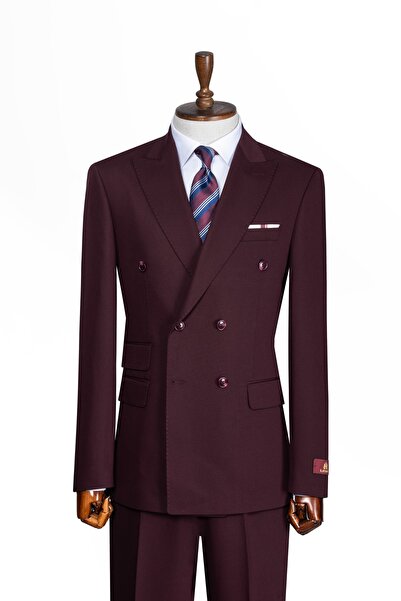 ilayda emir Burgundy, Double-Breasted, Men's Suit