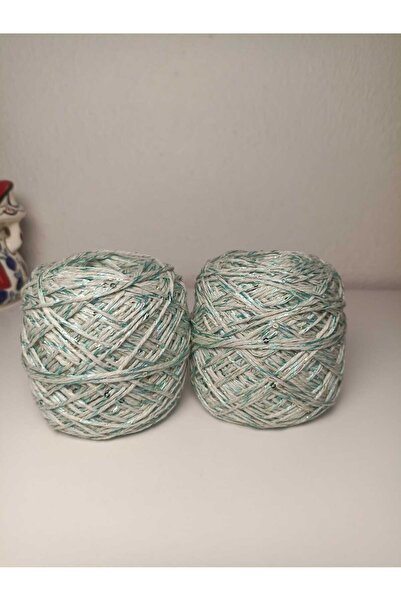 kartopya Mint Yeşili ve Bej Renkli Pullu Koton İp 200gr(2x100 Gr)