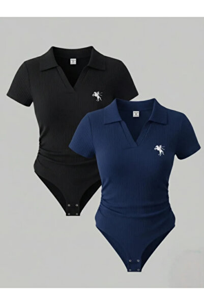 DREICH STREETWEAR ART 2 Li Polo Collar Embroidered Bodysuit Blouse
