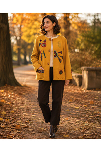 Miss Boheme Mustard Color Anatolian Sun Special Design Hand Knitted Motif Boh...