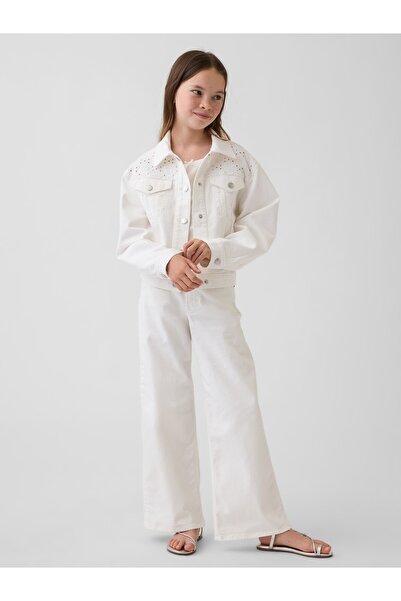 GAP Kız Çocuk Beyaz Low Rise Stride Wide-Leg Jean Pantolon