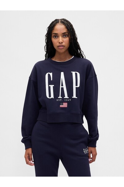GAP Kadın Lacivert VintageSoft Oversized Logo Sweatshirt