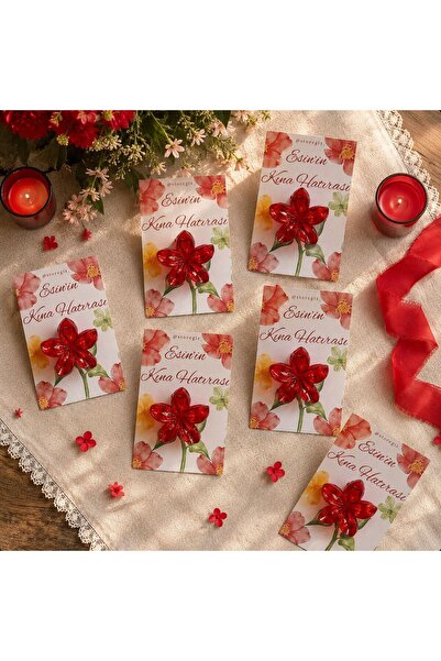 StoreGiz (10 Adet) Kırmızı Lotus Çiçek Tokası (8 cm ) - Kına Hediyelik - Kına...