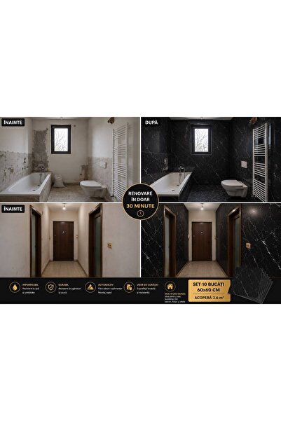 Extramall Tapet Autoadeziv Premium Efect Marmură Gri | Impermeabil | Renovare...