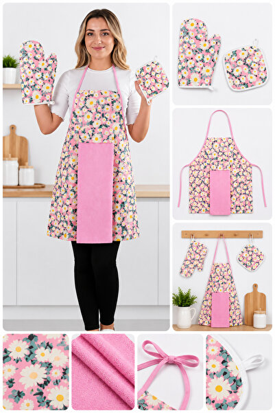 MODAKA Home Collection 4’lü Mutfak Seti Su Geçirmez Önlük Fırın Eldiveni Tuta...