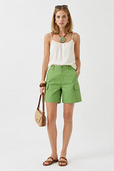 VENA Women's Helen Cargo Pocket Pack Gabardine Bermuda Shorts - Çağla