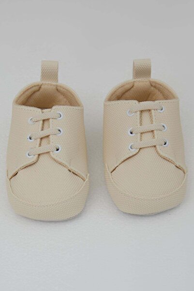 Bebiccino Baby Boy Booties with Laces, Size 18-19, Cream