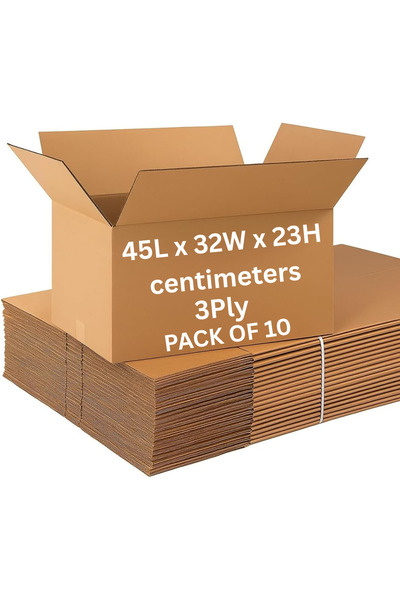AMSUA Pack of 10 Brown Cardboard Moving Boxes 45x32x23cm, 3 Ply Corrugated Ca...