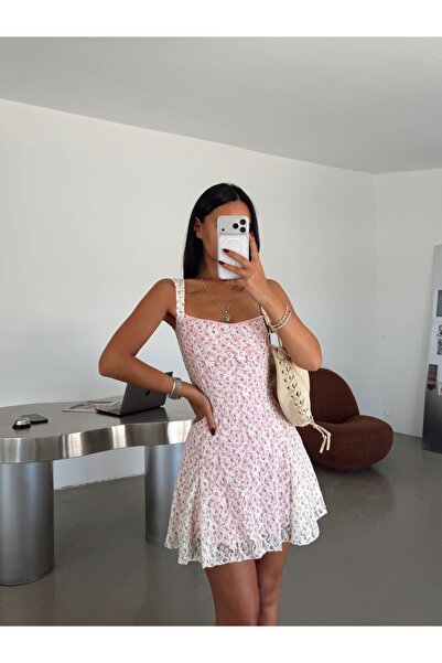myd Dantelli Mini Elbise - Pembe