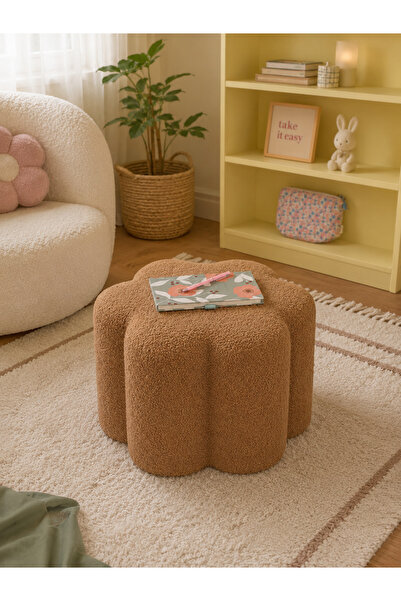 Öztürk Mobilya Design Rahat Oturumlu Papatya Teddy Camel Peluş Puf