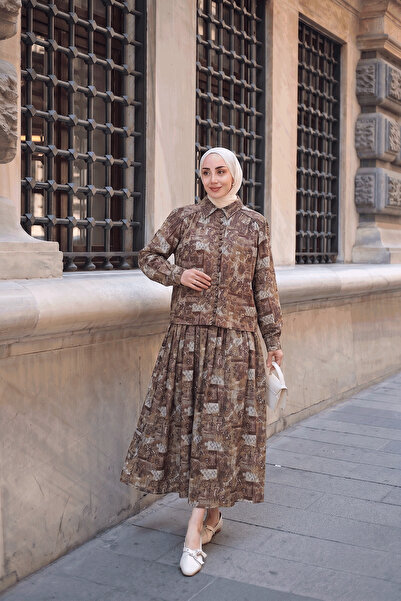 LOCCO Women's Ethnic Pattern Double Set Brown