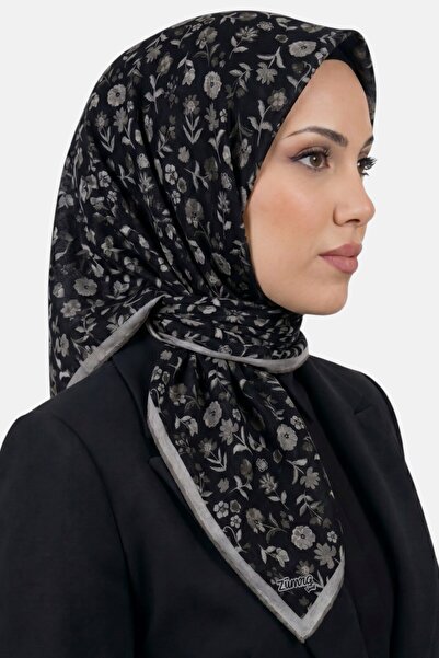 hadiora Women's Black Beige Floral Organic Cotton Soft Scarf