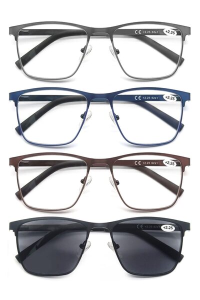 OEM glasses 4-pack men blue light filter metal frame rectangle style stainles...