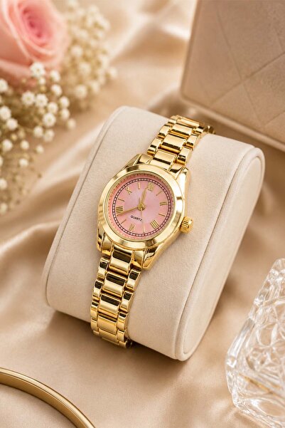 The Watch Rollys Women's Steel Watch Gold Round Case Pink Dial Vintage Watch ...