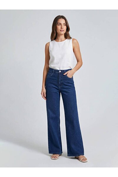 OEMS Women's High-Rise Wide-Leg Denim Jeans - Stretch Comfortable - 36