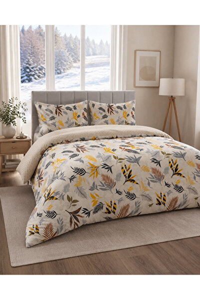 Newsevinç Ev Tekstili Leaf Patterned Double 200 X 240 Duvet Cover Set with El...