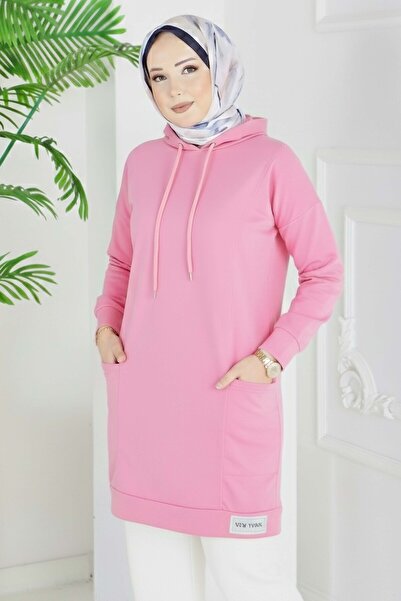 TOFİSA Armalı Geniş Cepli Tunik - 2078-PEMBE