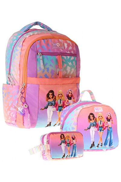 WOW Generation Triple Primary School School Bag Set - Orange - Purple - Shine...