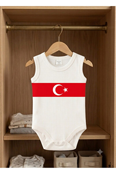HAZDEN %100 Pamuk Kolsuz Ay Yıldızlı Bebek Zıbın - Milli Takım Türkiye Bayraklı Pamuklu Bebek Body - Hediyelik Yenidoğan Bebek Kıyafeti"