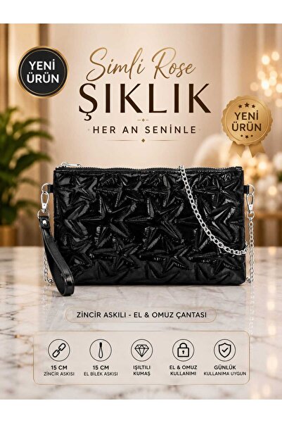 zemihra Τσάντα Clutch με Κέντημα Glitter Star, Φόρμα Κλάτσα με Σατέν Επένδυση...