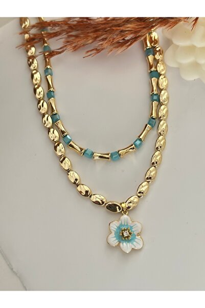 mibrillo Gold boncuk ikili kolye seti yaz trend kolye