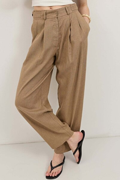 Antioch Mink Linen Blend Pleated Women's Trousers
