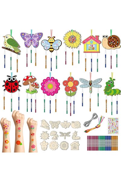 Arabest 12 Pack Wind Chime Kit for Kids,DIY Wooden Arts and Crafts,Decorative...
