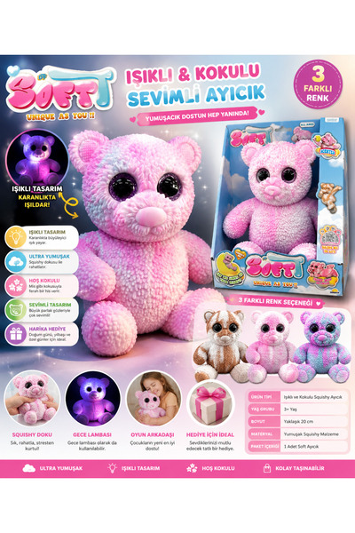 Sunman Soft Işıklı ve Kokulu Sevimli Ayıcık Squishy Oyuncak – Yumuşak Dokulu ...