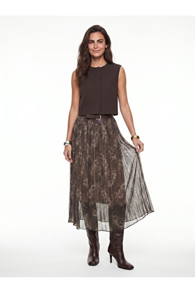 ONLOOX Brown Tulle Fabric, Elastic Waist, Comfortable Fit, Lined, Belted, Sha...