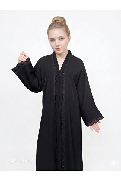 ABAYA ANORA عبايه نوره قامت انترنت تطريز وسط ويدات مع طرحه ساده
