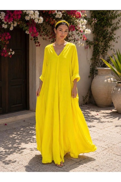 yusracollectionn Super Flattering Italian Linen Maxi Dress – Fits up to Size 46