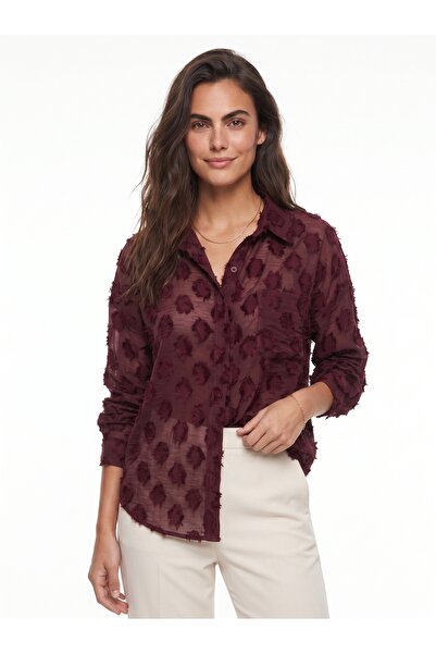 ONLOOX Cherry Cotton Transparent Textured Shirt with Collar Oversized Embosse...