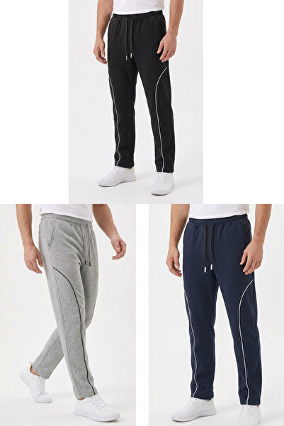 STRAVON Men's Baggy Front Piping Detailed 4-Season Comfortable Fit Wide-Leg S...