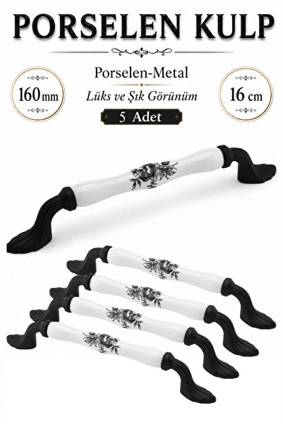 Badem10 (5 Adet) Agora Beyaz Porselen 160 mm 16 cm Mobilya Çekmece Mutfak Dol...