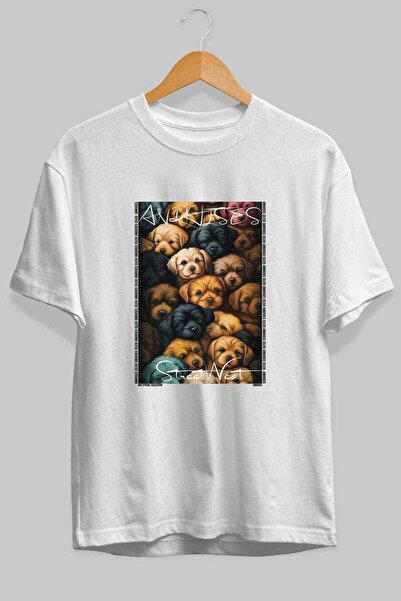 Ankhises Tricou supradimensionat alb cu imprimeu Dog For Dog Lovers, 100% bum...