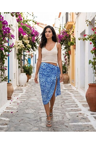 Trend Kapında Patterned Tie-Up Pareo Skirt