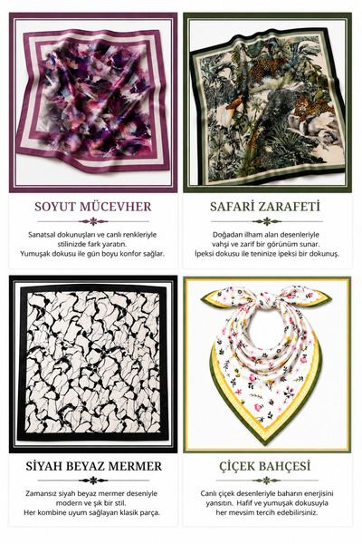 Mavi Masal Set de 4 eșarfe cu model pentru femei |   Colecție de eșarfe pătra...