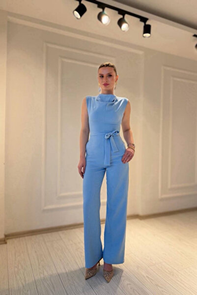 Tayt Factory Drape Yaka Kuşaklı Basic Bol Paça Uzun Tulum