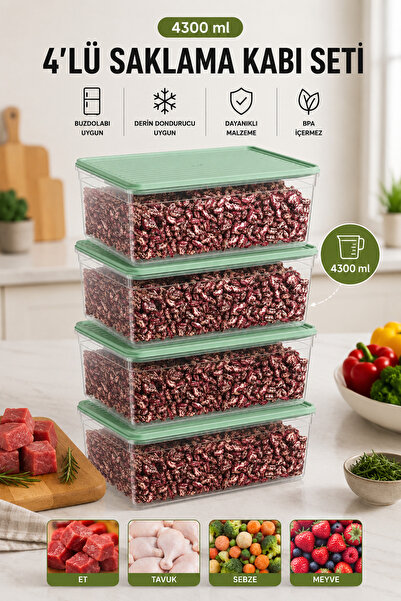 Funny Life Set of 4 4300 ml Refrigerator and Freezer Storage Containers, Food...