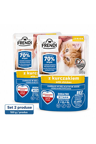 FRENDİ Cat cu Pui Junior, hrana umeda pentru pisici, Set 2 plicuri, 2 x 100 g