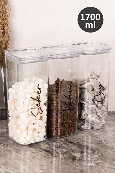 Dolkin Home 3-Piece Vacuum Lid 1700 ml Storage Container Acrylic Mica Tea Sug...