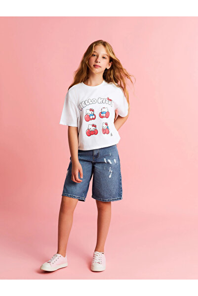 LC Waikiki LCW Kids Indigo Yırtık Detaylı Kız Çocuk Jean Şort