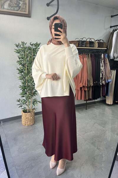 Sentez Luna Saten Etek Bordo
