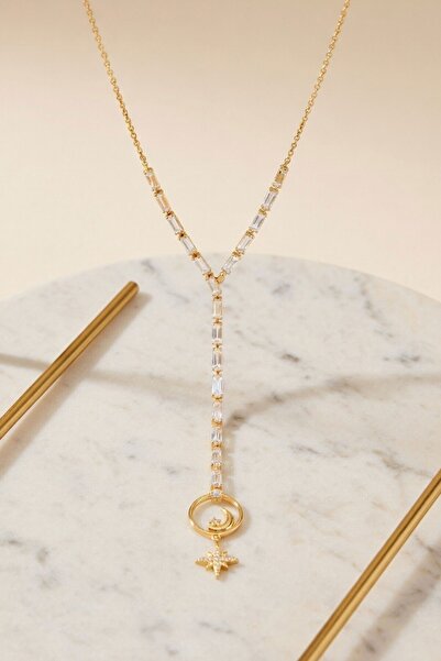 bacc Gold Moon and Polar Star Figured Ring Necklace