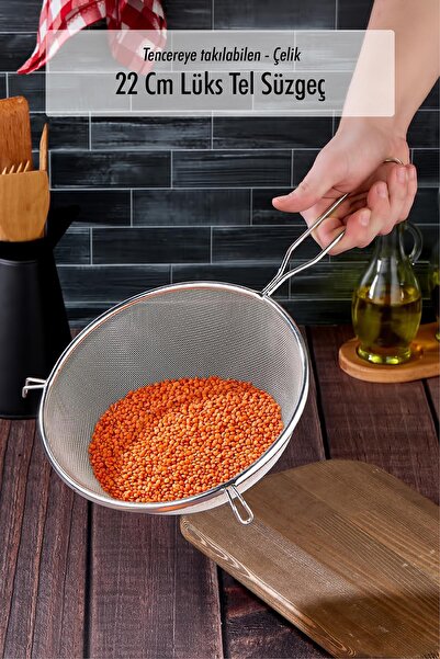 Twin Store 22 cm Luxury Medium Size Steel Wire Strainer & Colander Attached t...