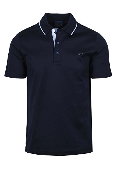PAUL&SHARK Men's Button Closure Short Sleeve 100% Cotton Navy Blue Polo Colla...