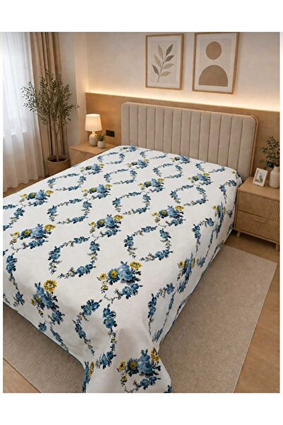 ce home collectıon Blue Floral Patterned Ethnic Pique/Bedspread Double Size
