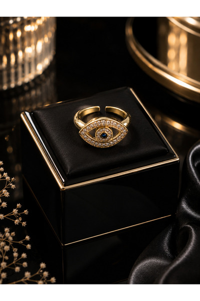 JEWELERY Blue Eye Detailed Zircon Stone Adjustable Women's Ring Model